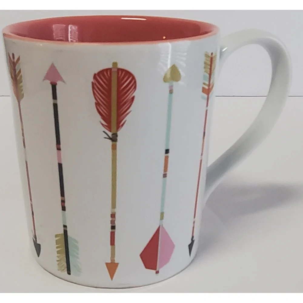 Paper Source Arrows Darts Coffee Mug Coral Interior 2013 Crm/Pink/Olive/Aqua Cup